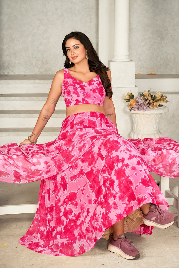 Elegant Pink Georgette Lehenga with Pink Dupatta | A Graceful Addition to Your Wardrobe