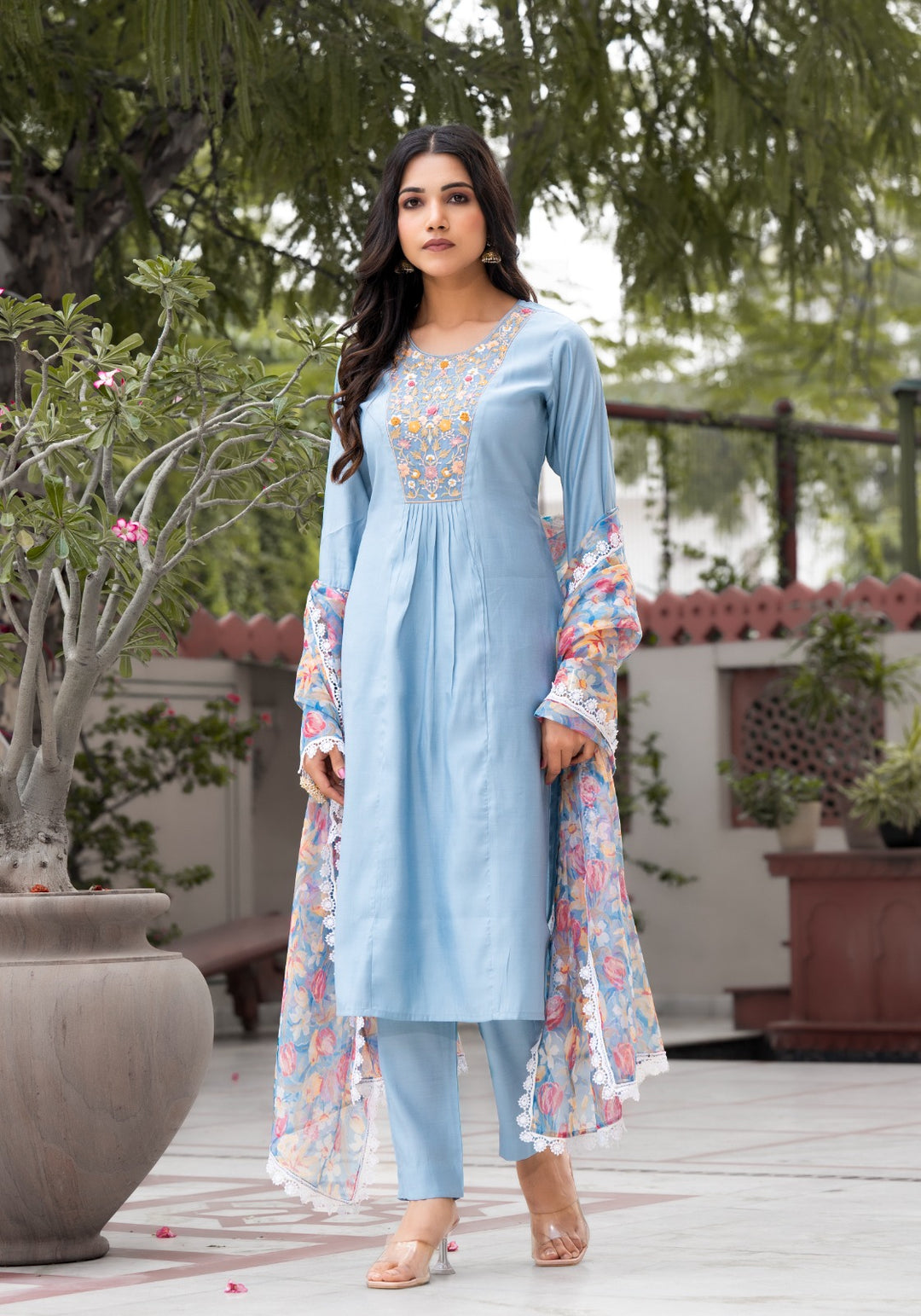 Stunning Silk Blend Salwar Kameez with Intricate Embroidery | Ideal for Festive Occasions