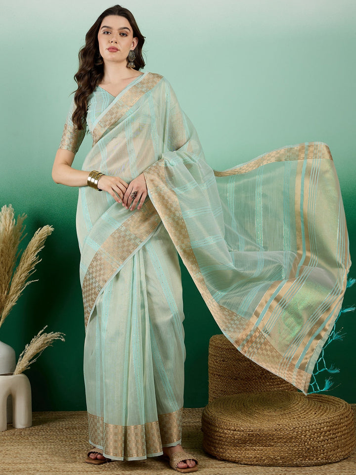 Designer Khadi-Organza Saree with Woven Jari | Perfect for Weddings & Events