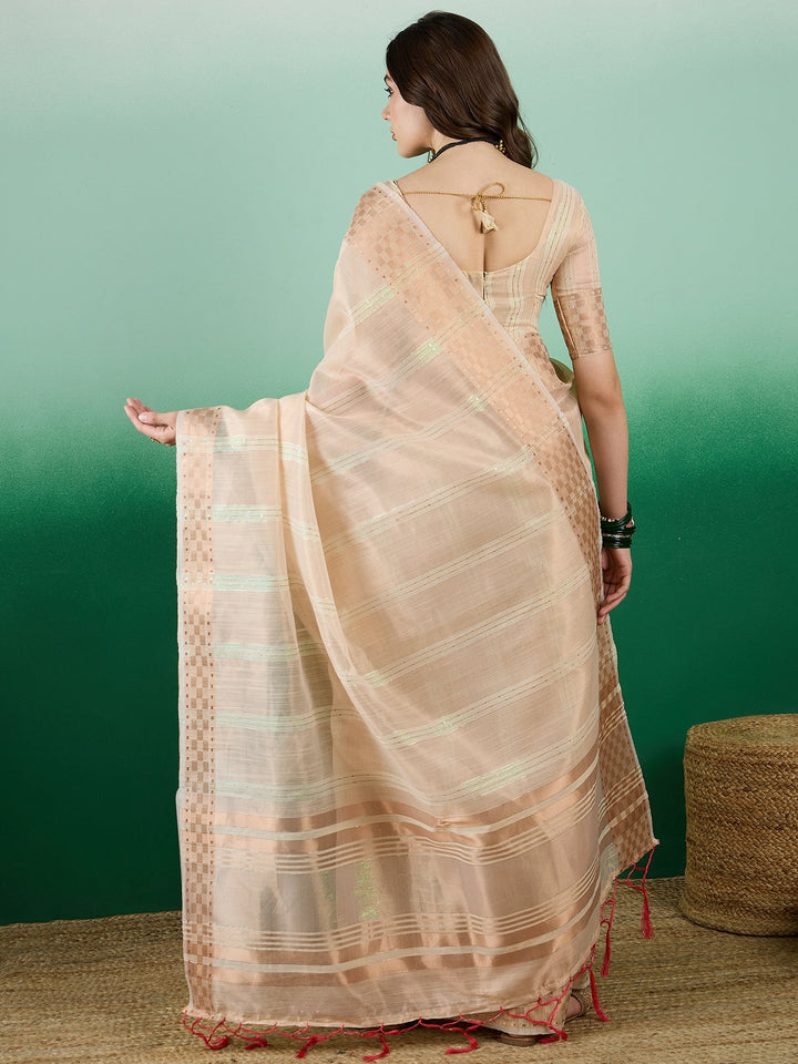 Designer Khadi-Organza Saree with Woven Jari | Perfect for Weddings & Events