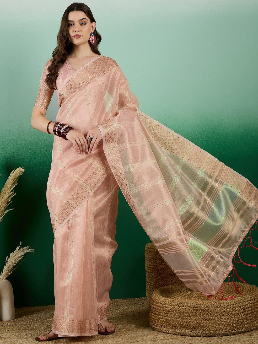 Designer Khadi-Organza Saree with Woven Jari | Perfect for Weddings & Events