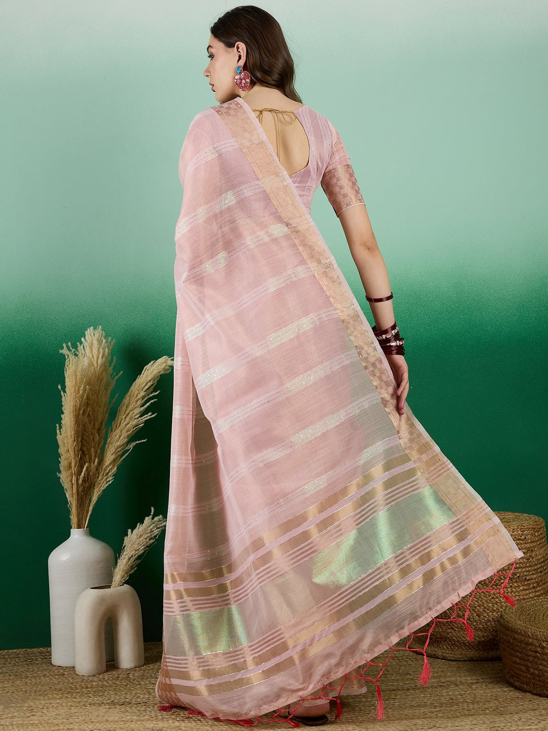 Designer Khadi-Organza Saree with Woven Jari | Perfect for Weddings & Events