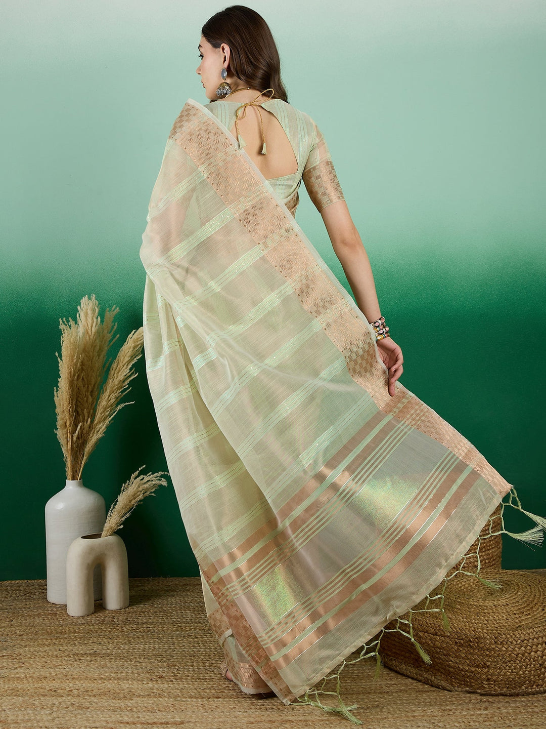 Designer Khadi-Organza Saree with Woven Jari | Perfect for Weddings & Events