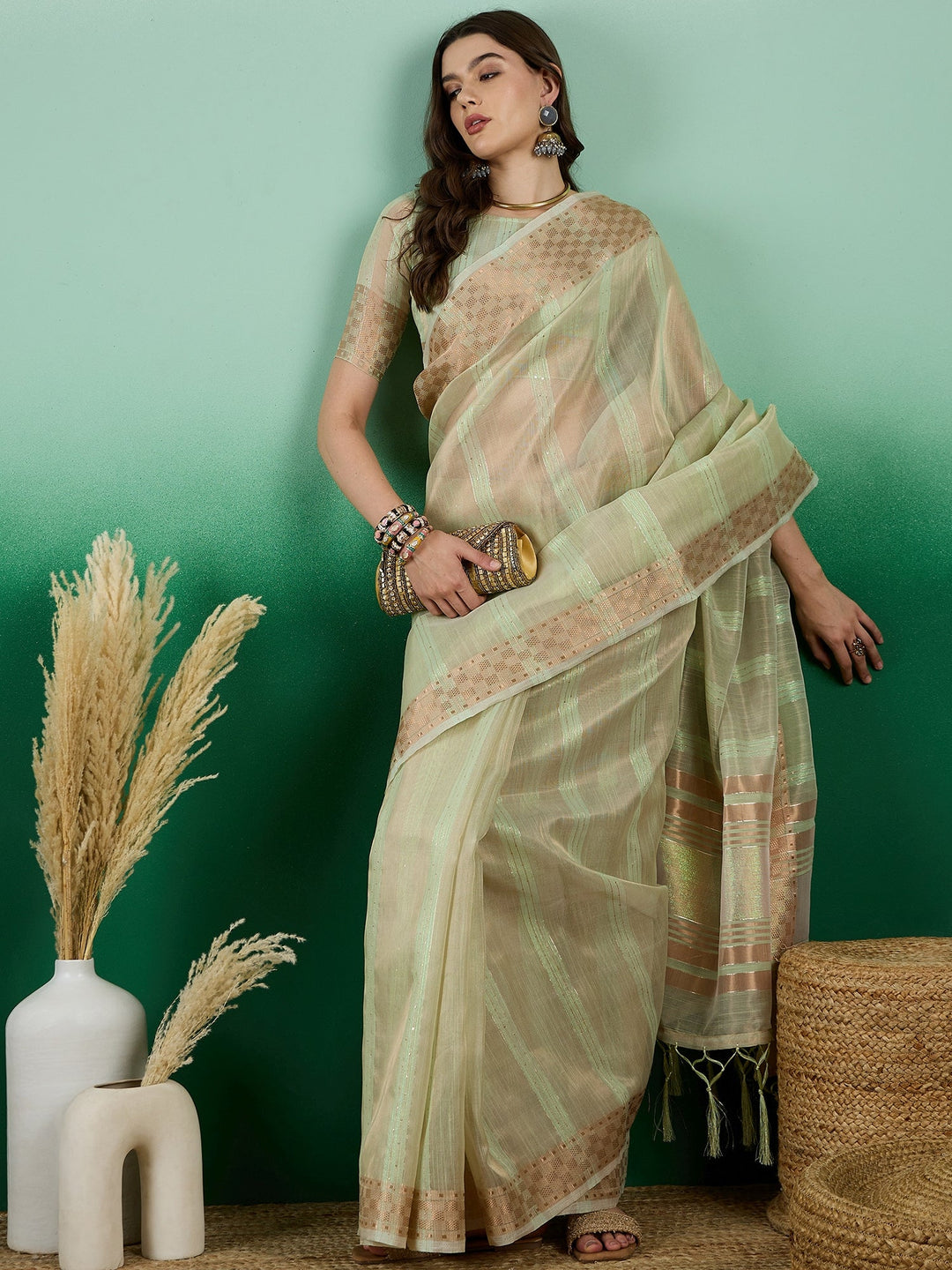 Designer Khadi-Organza Saree with Woven Jari | Perfect for Weddings & Events