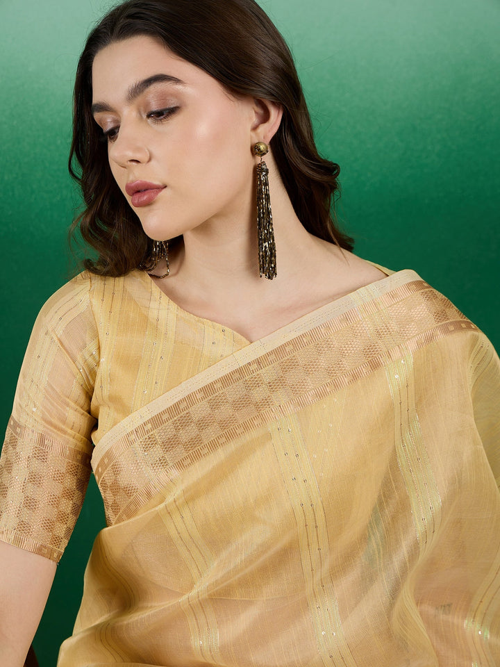 Designer Khadi-Organza Saree with Woven Jari | Perfect for Weddings & Events