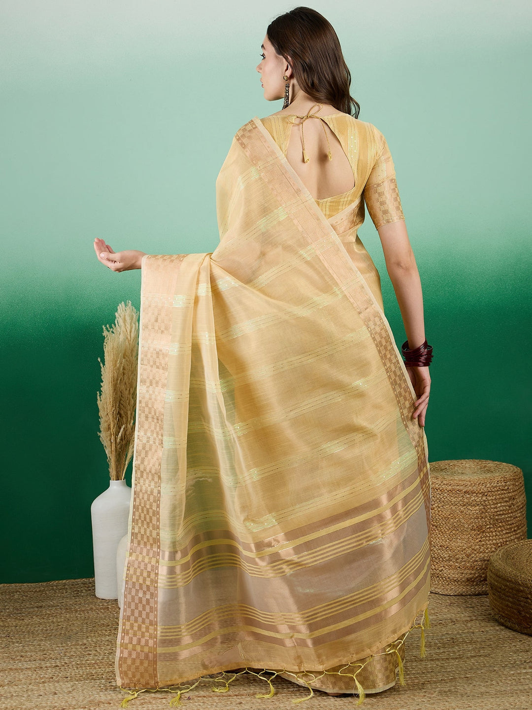 Designer Khadi-Organza Saree with Woven Jari | Perfect for Weddings & Events