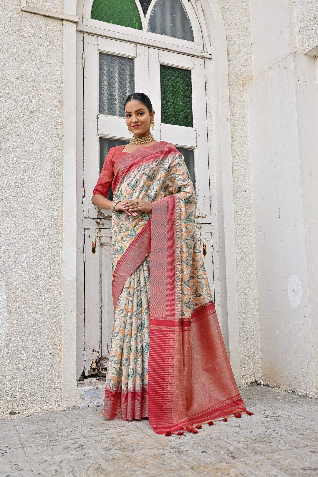 Tussar Silk Saree | Designer Wevon Jari Print for Weddings & Festive Events