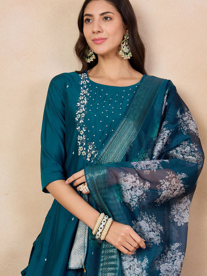 Elegant Viscose Chanderi Salwar Kameez with Floral Embroidery and Printed Dupatta