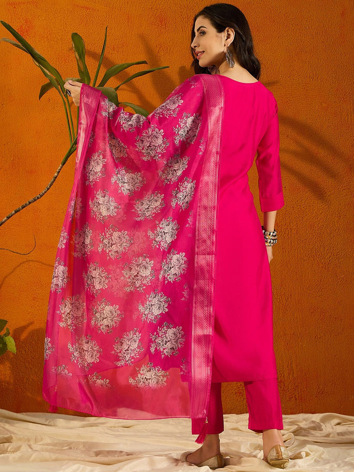 Elegant Viscose Chanderi Salwar Kameez with Floral Embroidery and Printed Dupatta