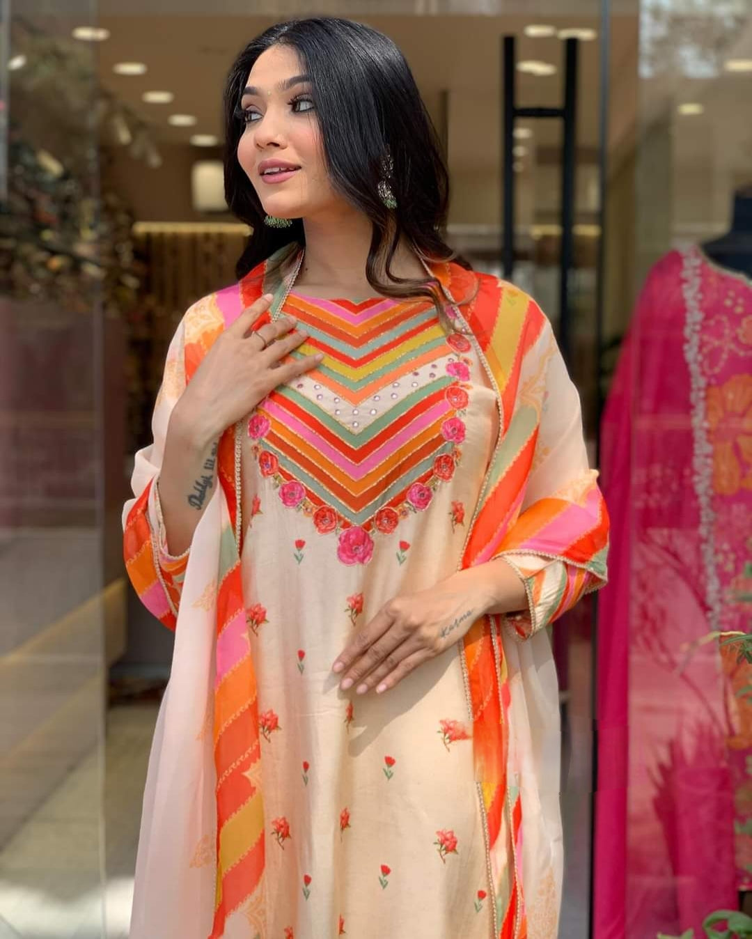 Stunning Orange & Peach Natural Crape Salwar Kameez with Vibrant Embroidery | Perfect for Festive Wear