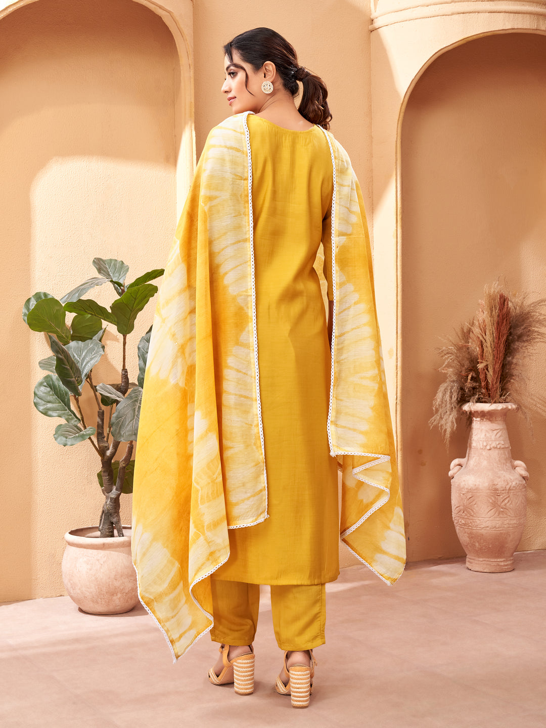 Elegant Viscose Chanderi Salwar Kameez with Floral Embroidery and Printed Dupatta