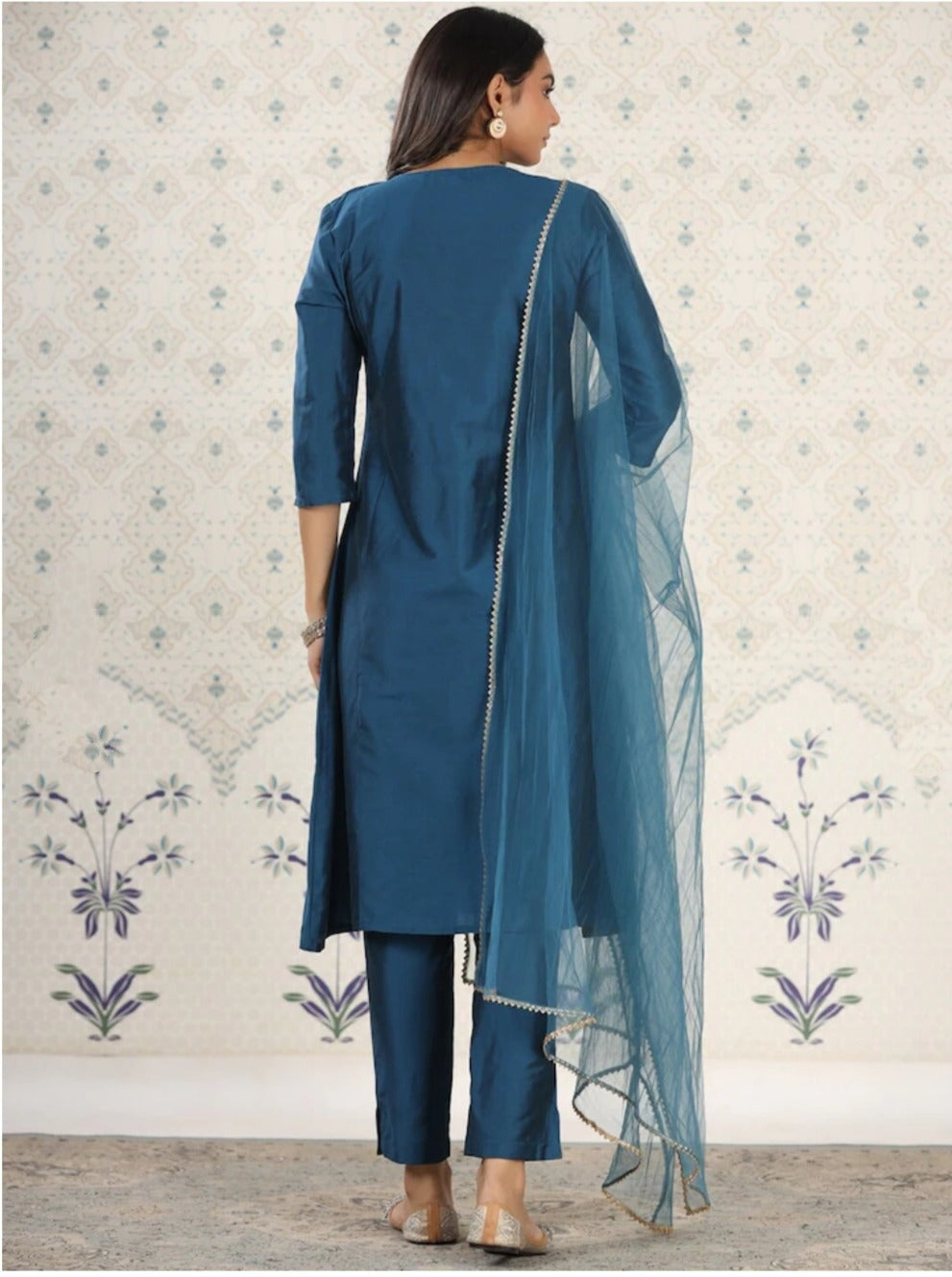 Elegant Viscose Chanderi Salwar Kameez with Floral Embroidery and Printed Dupatta