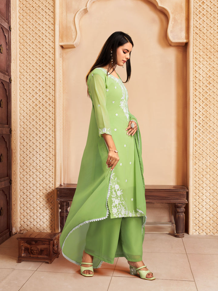 Elegant Georgette Salwar Kameez with Intricate Embroidery and Matching Dupatta