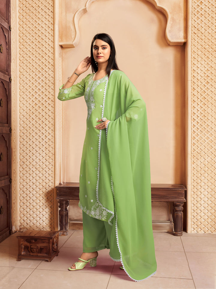 Elegant Georgette Salwar Kameez with Intricate Embroidery and Matching Dupatta