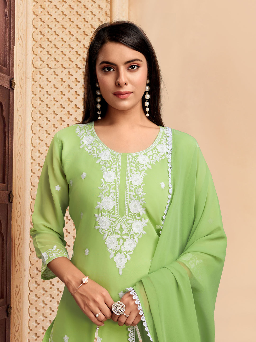 Elegant Georgette Salwar Kameez with Intricate Embroidery and Matching Dupatta