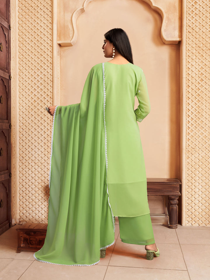 Elegant Georgette Salwar Kameez with Intricate Embroidery and Matching Dupatta