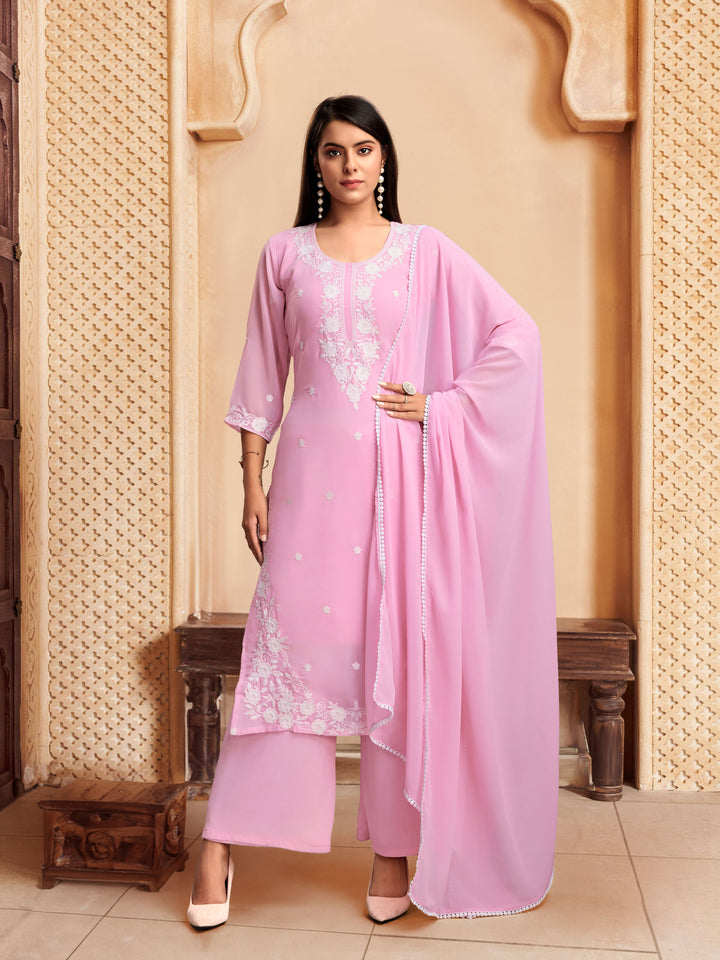 Elegant Georgette Salwar Kameez with Intricate Embroidery and Matching Dupatta