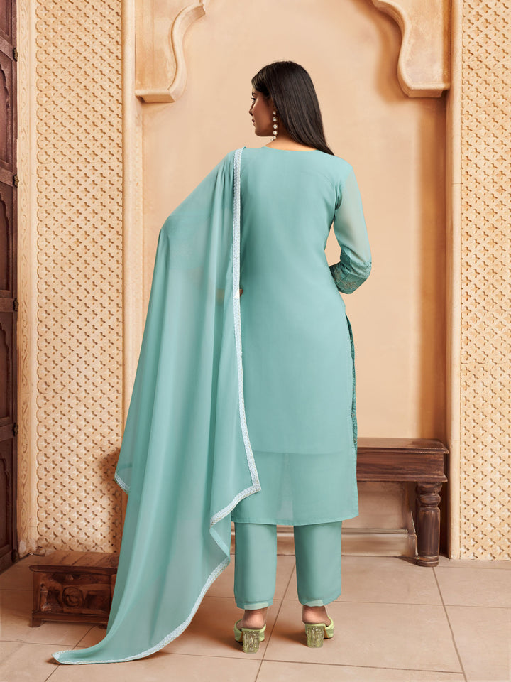 Elegant Georgette Salwar Kameez with Intricate Embroidery and Matching Dupatta