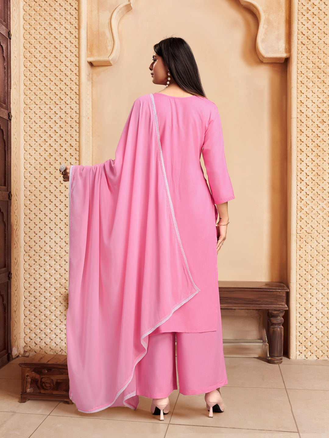 Elegant Rayon Salwar Kameez with Intricate Embroidery and Matching Dupatta