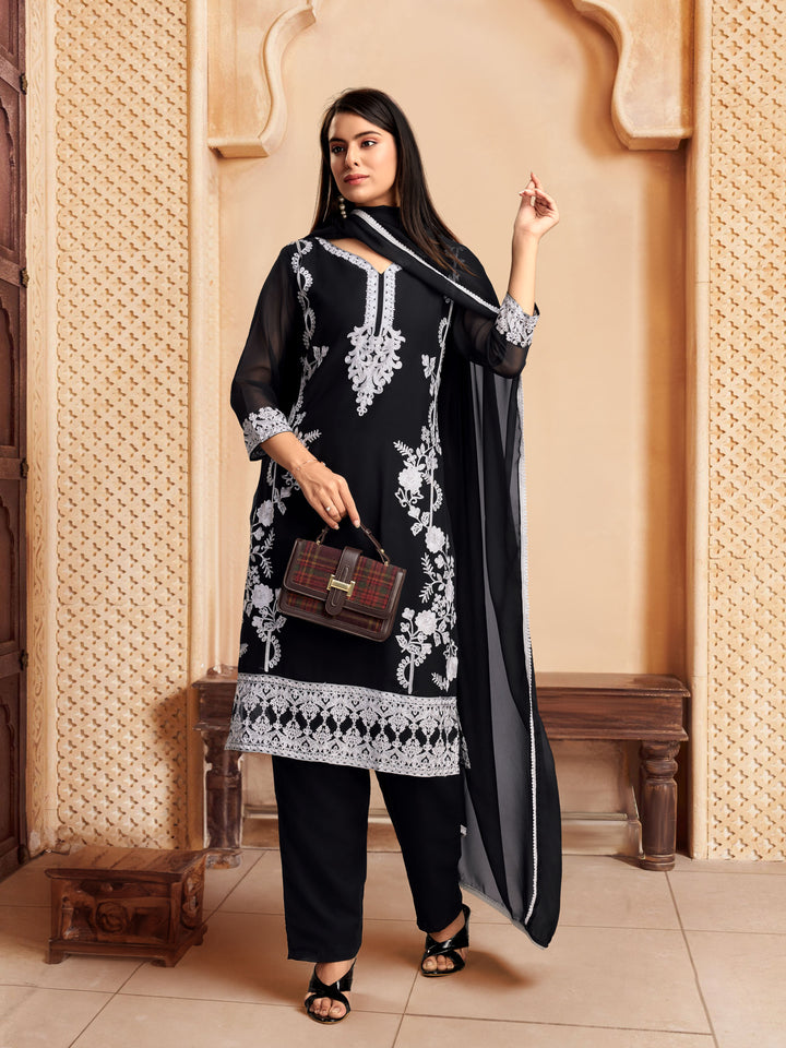 Elegant Georgette Salwar Kameez with Intricate Embroidery and Matching Dupatta