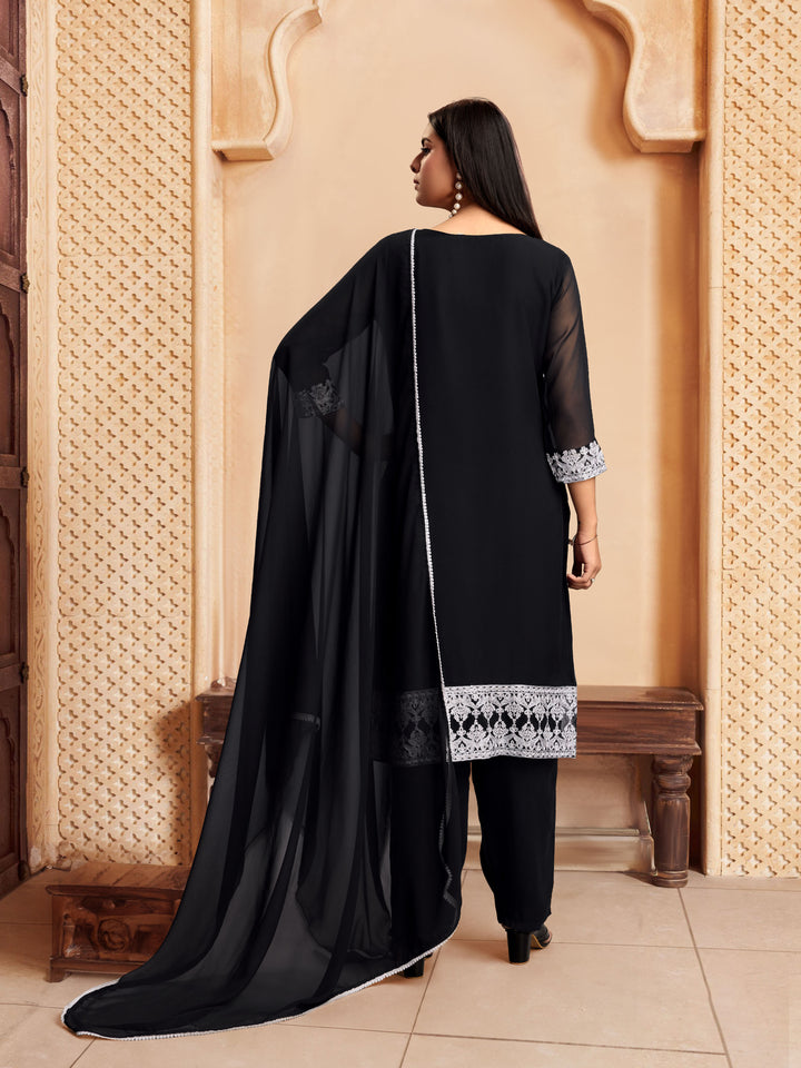 Elegant Georgette Salwar Kameez with Intricate Embroidery and Matching Dupatta