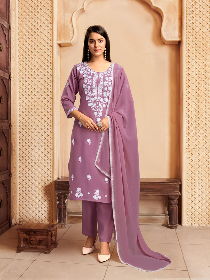 Elegant Rayon Salwar Kameez with Intricate Embroidery and Matching Dupatta