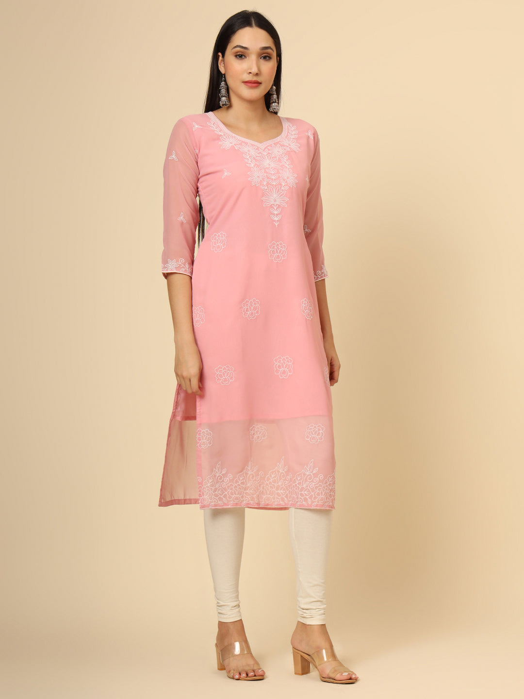 Stylish Georgette Kurti | Elegant Chikankari Thread Work Kurti