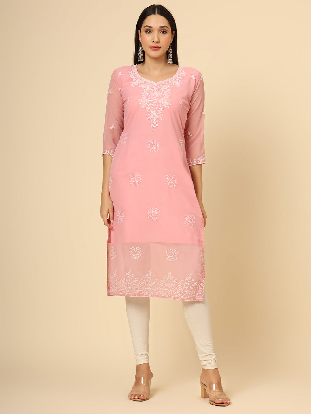 Stylish Georgette Kurti | Elegant Chikankari Thread Work Kurti