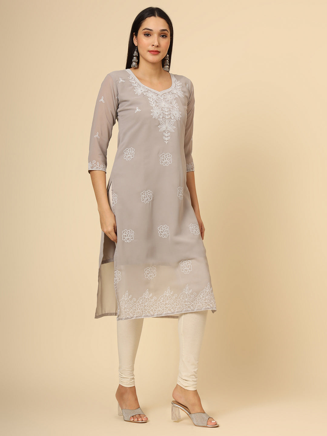 Stylish Georgette Kurti | Elegant Chikankari Thread Work Kurti