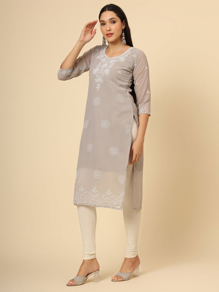 Stylish Georgette Kurti | Elegant Chikankari Thread Work Kurti