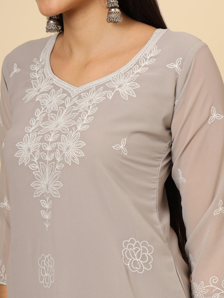 Stylish Georgette Kurti | Elegant Chikankari Thread Work Kurti