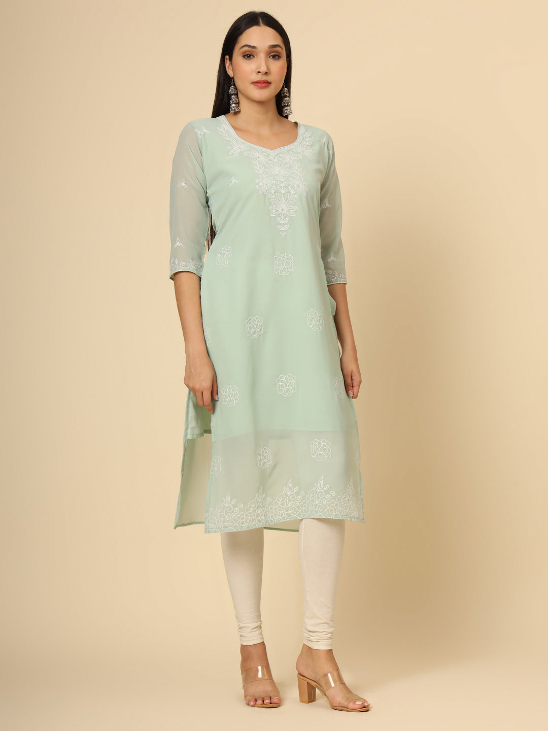 Stylish Georgette Kurti | Elegant Chikankari Thread Work Kurti