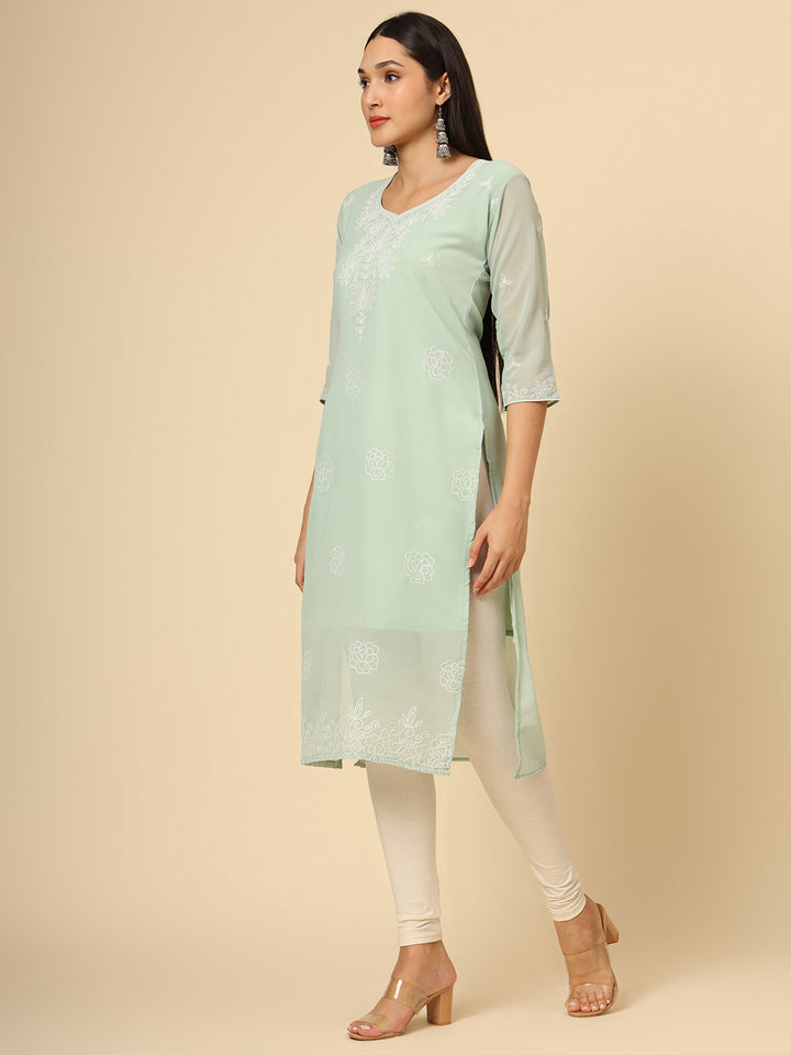 Stylish Georgette Kurti | Elegant Chikankari Thread Work Kurti