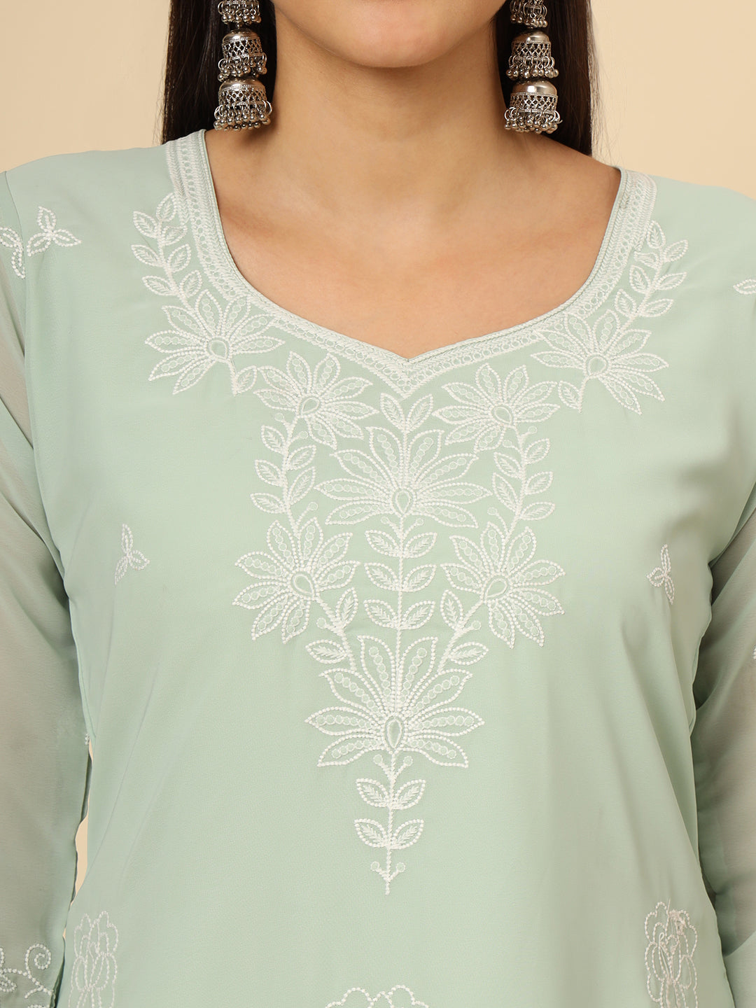 Stylish Georgette Kurti | Elegant Chikankari Thread Work Kurti