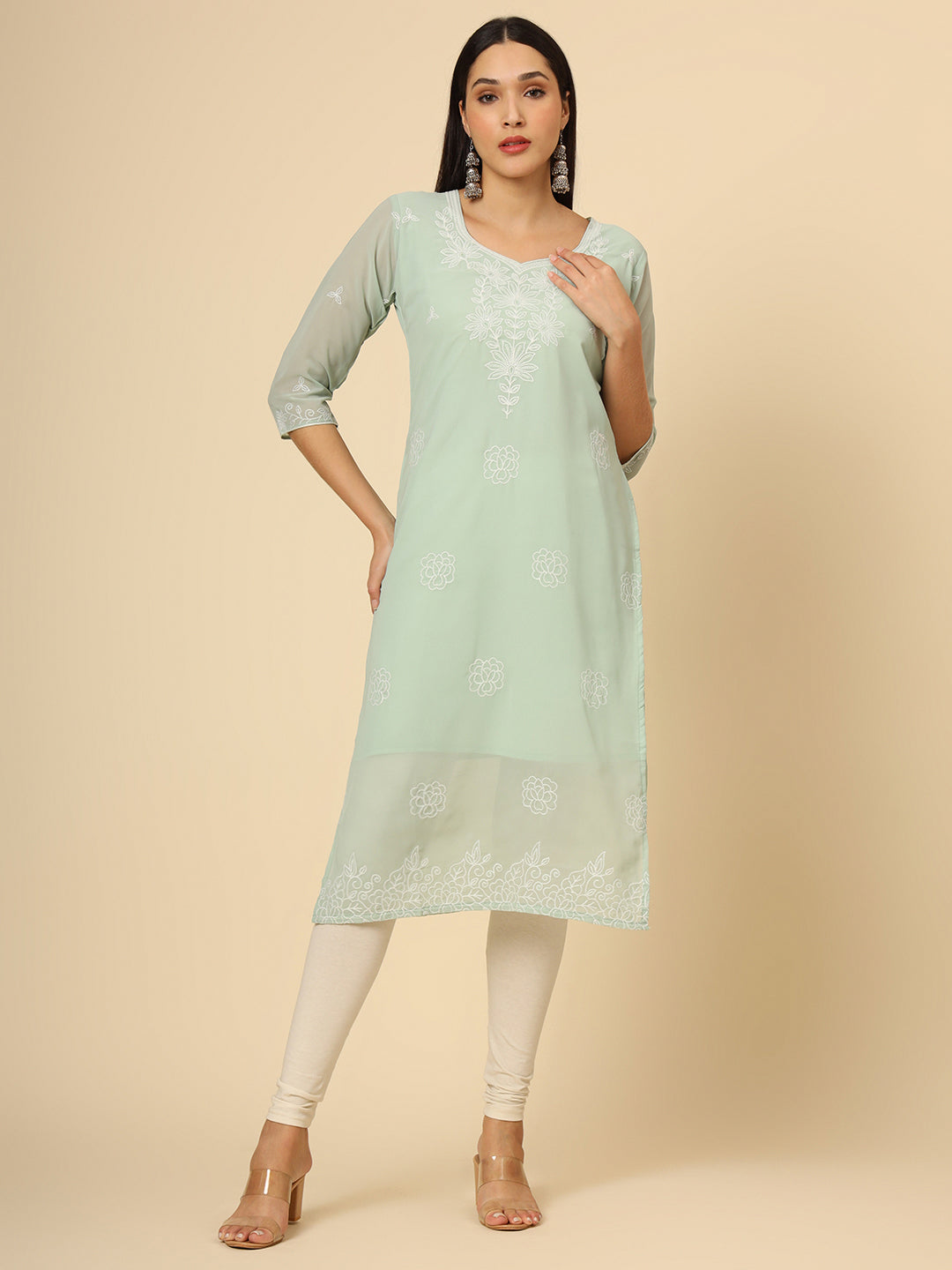 Stylish Georgette Kurti | Elegant Chikankari Thread Work Kurti