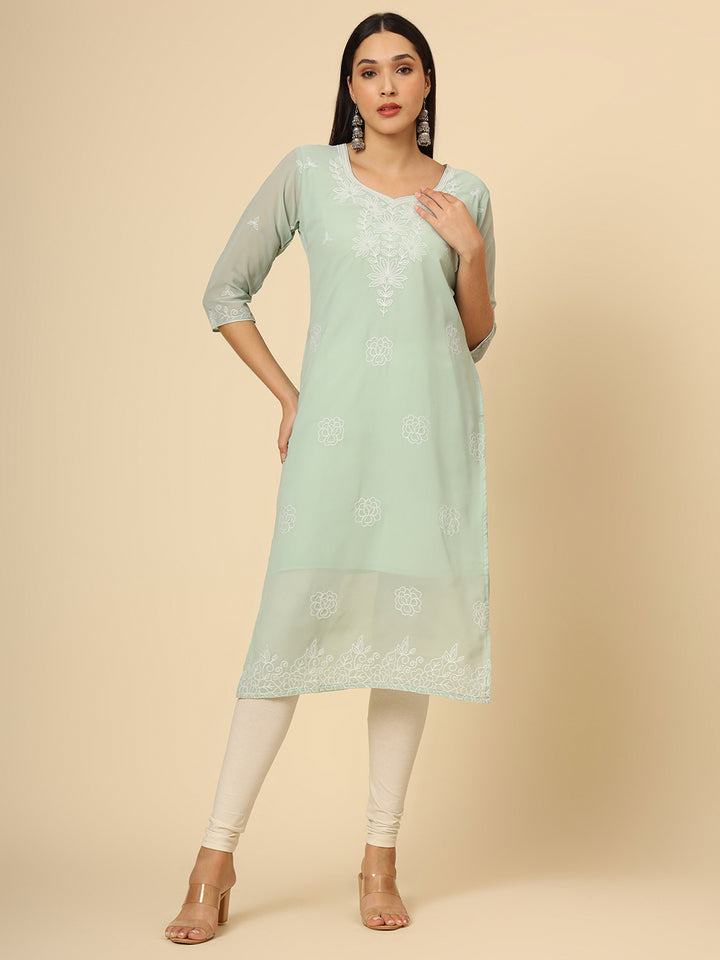 Stylish Georgette Kurti | Elegant Chikankari Thread Work Kurti