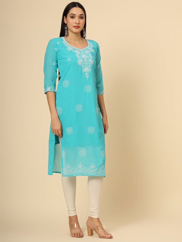 Stylish Georgette Kurti | Elegant Chikankari Thread Work Kurti