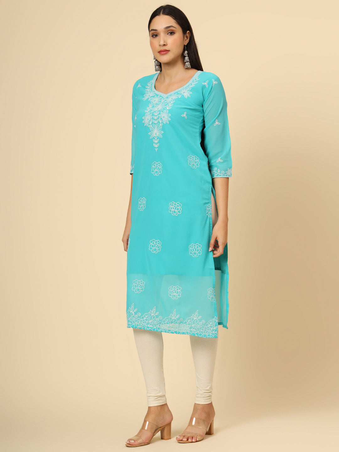 Stylish Georgette Kurti | Elegant Chikankari Thread Work Kurti