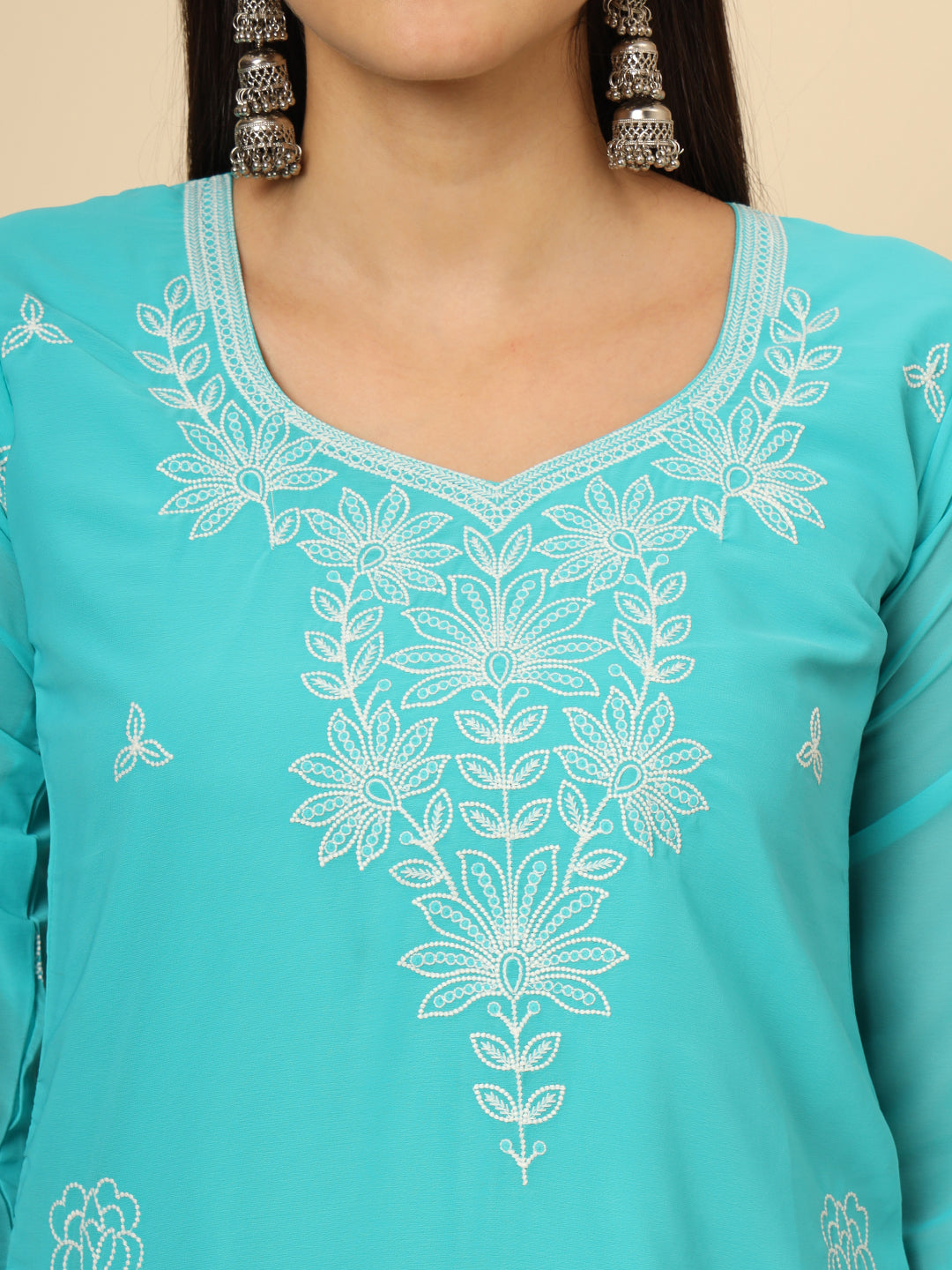 Stylish Georgette Kurti | Elegant Chikankari Thread Work Kurti