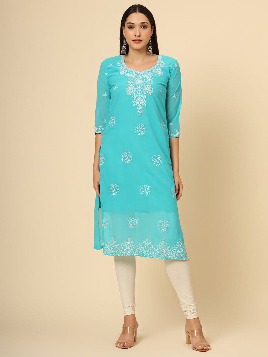 Stylish Georgette Kurti | Elegant Chikankari Thread Work Kurti