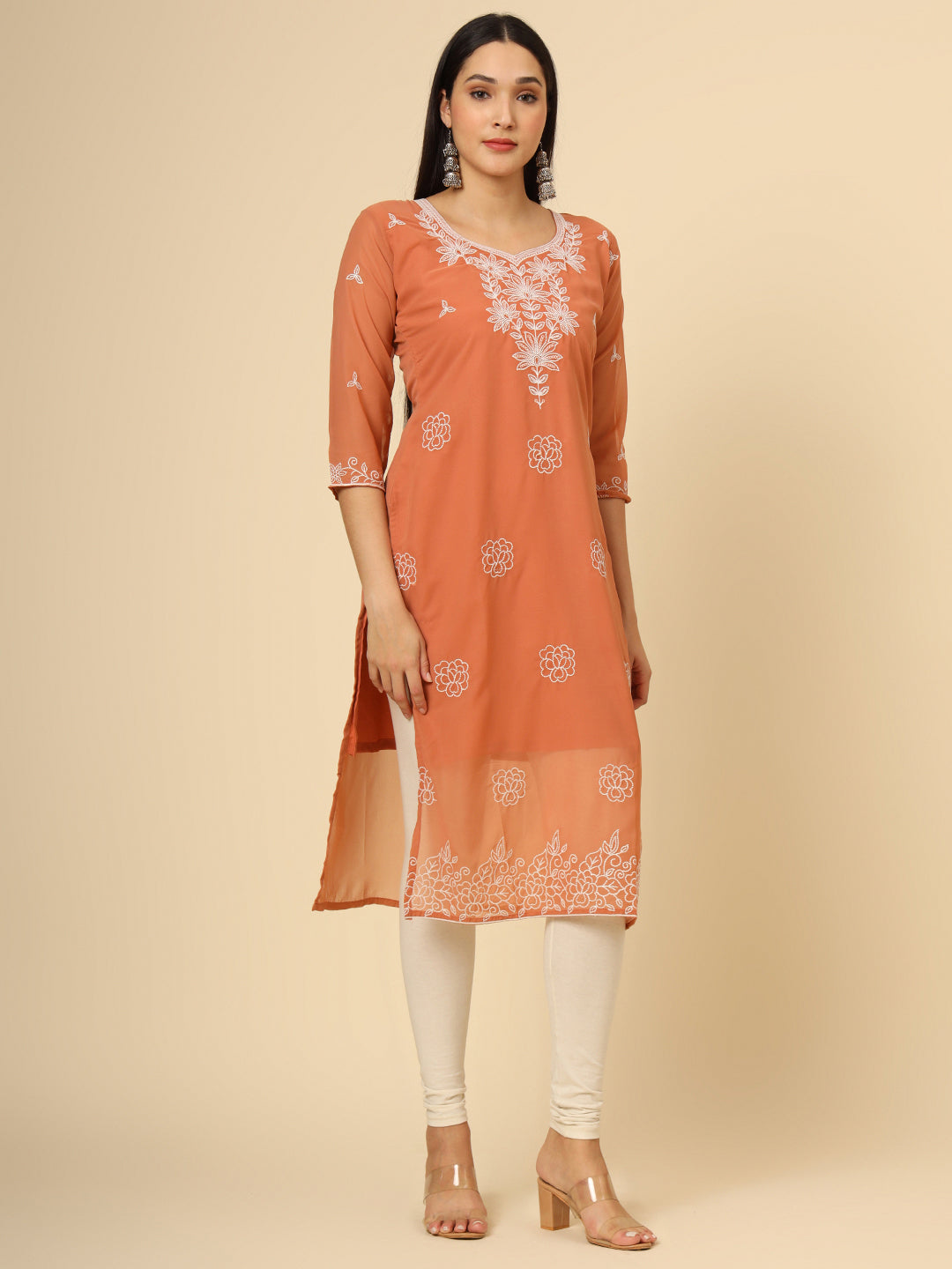 Stylish Georgette Kurti | Elegant Chikankari Thread Work Kurti