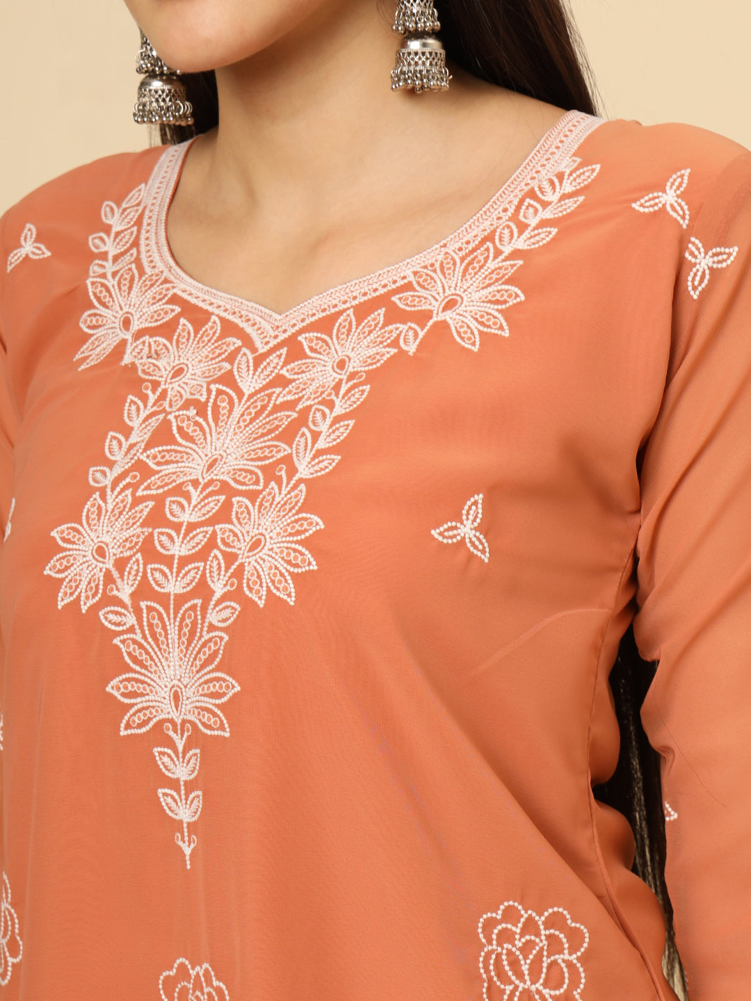 Stylish Georgette Kurti | Elegant Chikankari Thread Work Kurti