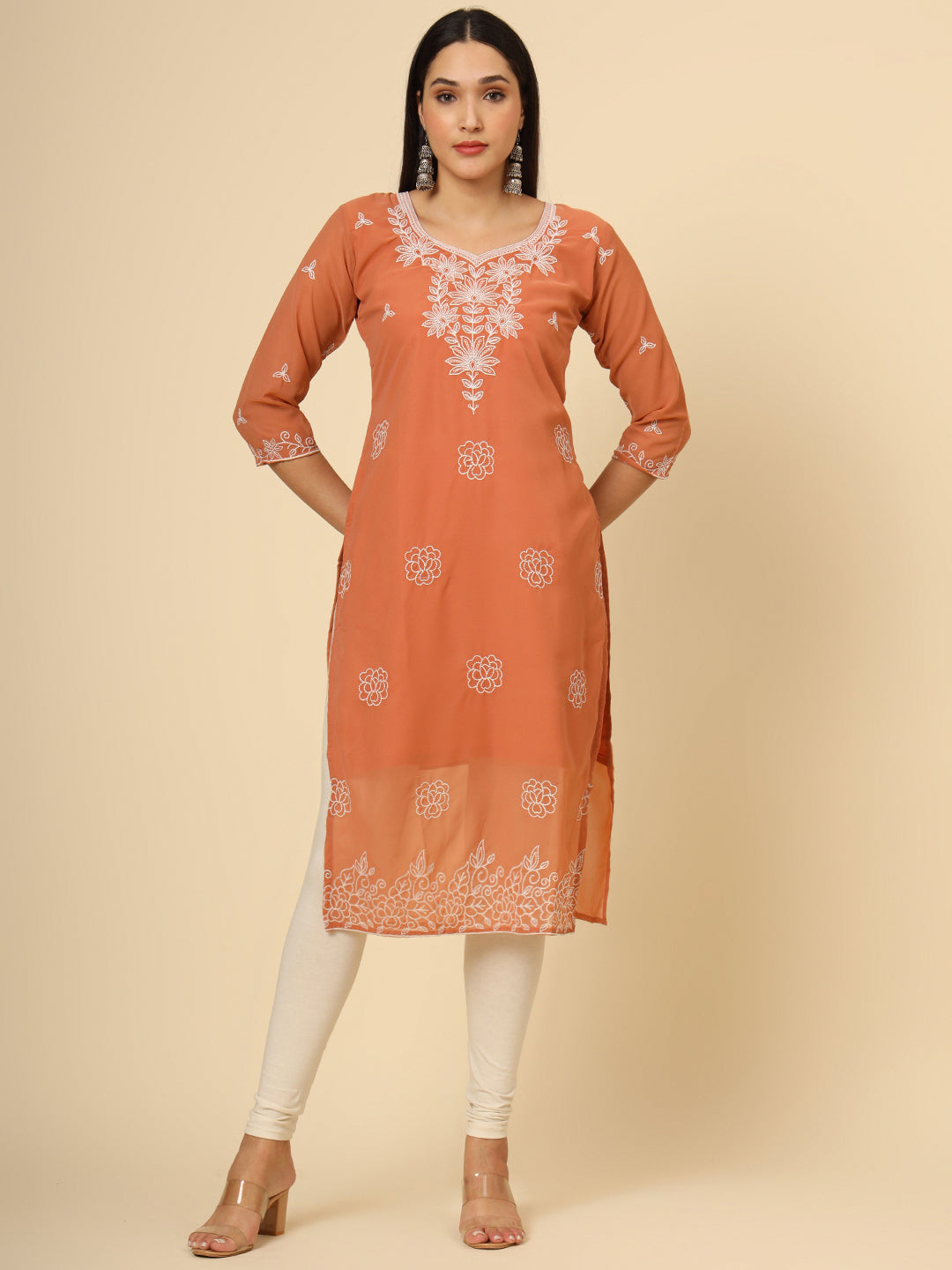 Stylish Georgette Kurti | Elegant Chikankari Thread Work Kurti