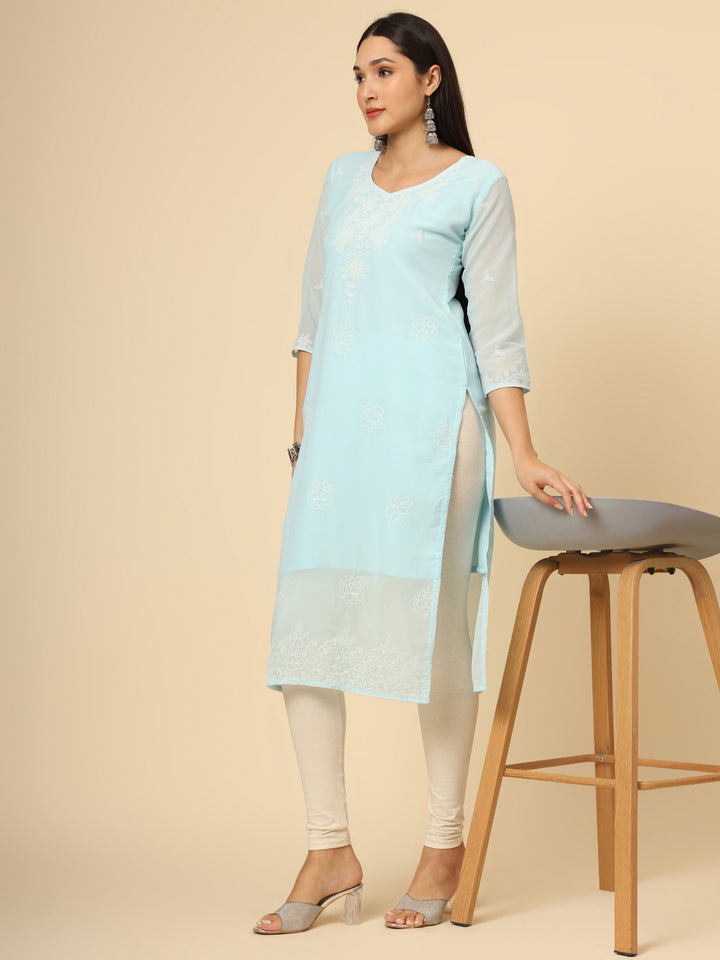 Stylish Georgette Kurti | Elegant Chikankari Thread Work Kurti