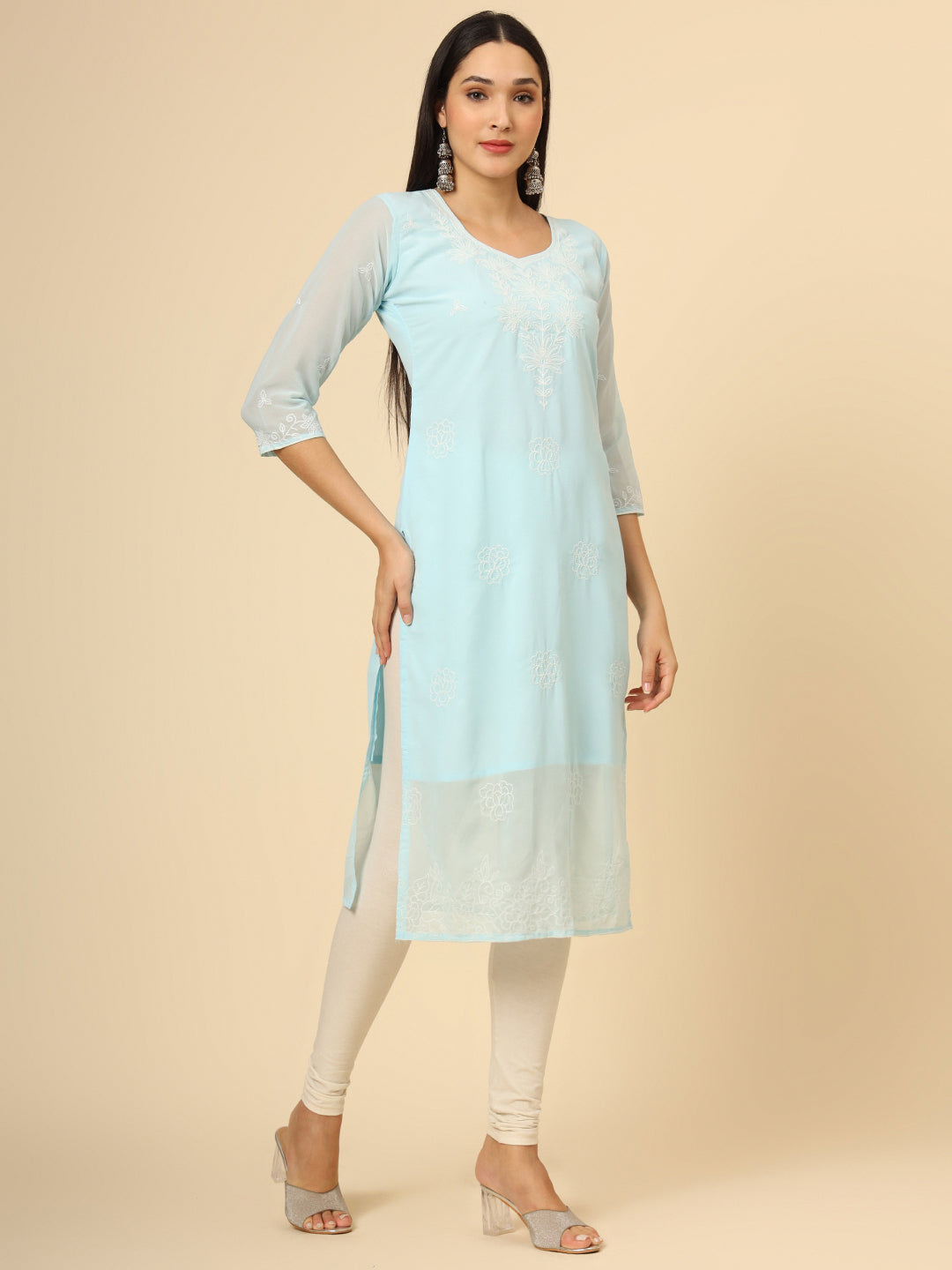 Stylish Georgette Kurti | Elegant Chikankari Thread Work Kurti