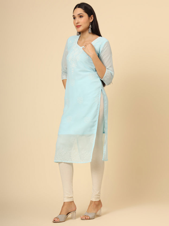 Stylish Georgette Kurti | Elegant Chikankari Thread Work Kurti