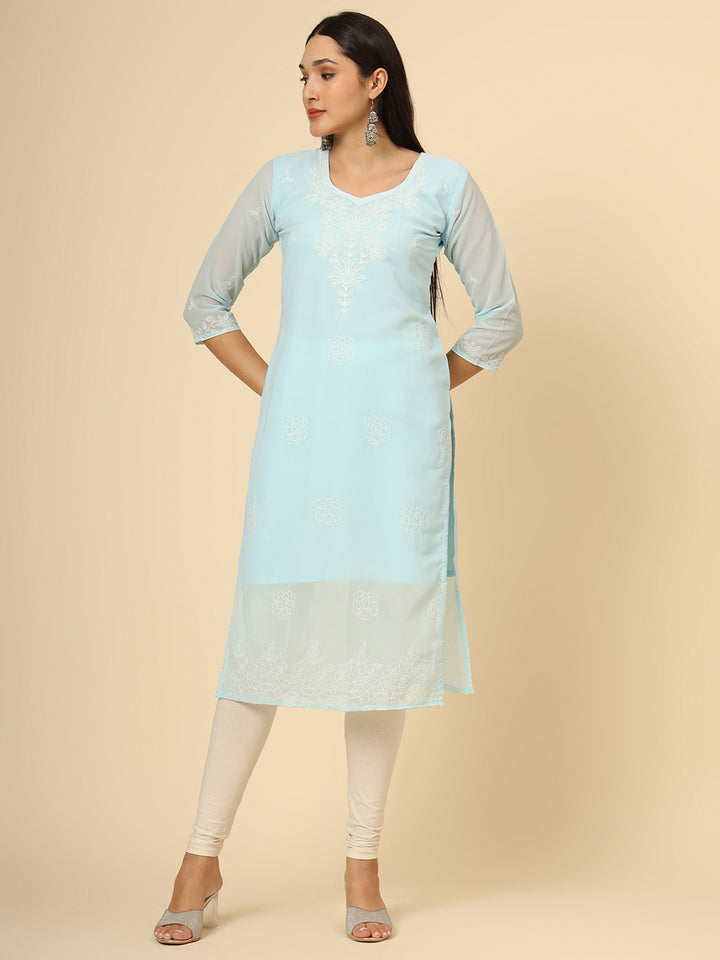 Stylish Georgette Kurti | Elegant Chikankari Thread Work Kurti