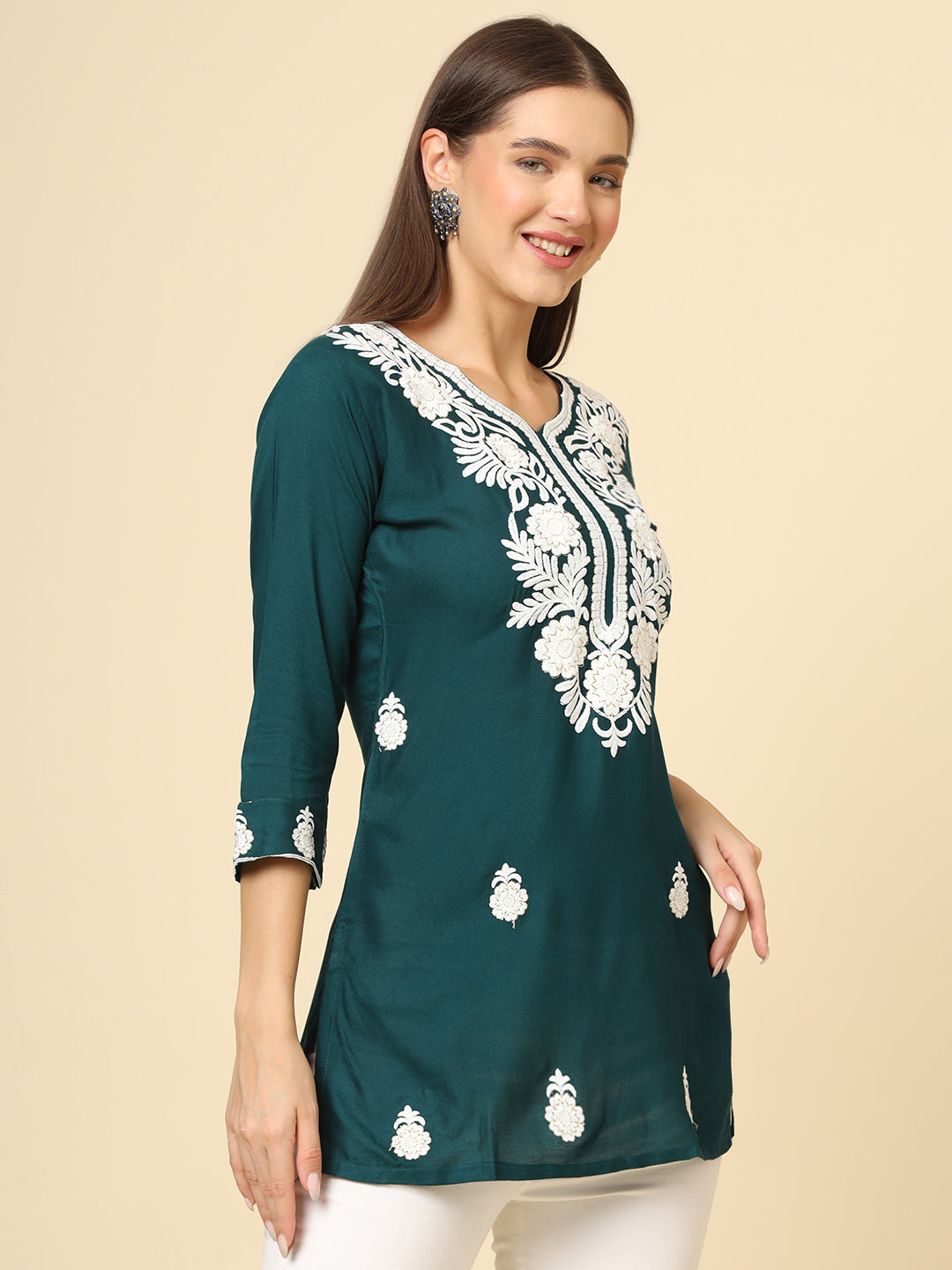 Elegant Rayon Kurti | Designer Short Kurti with Chikankari Embroidery