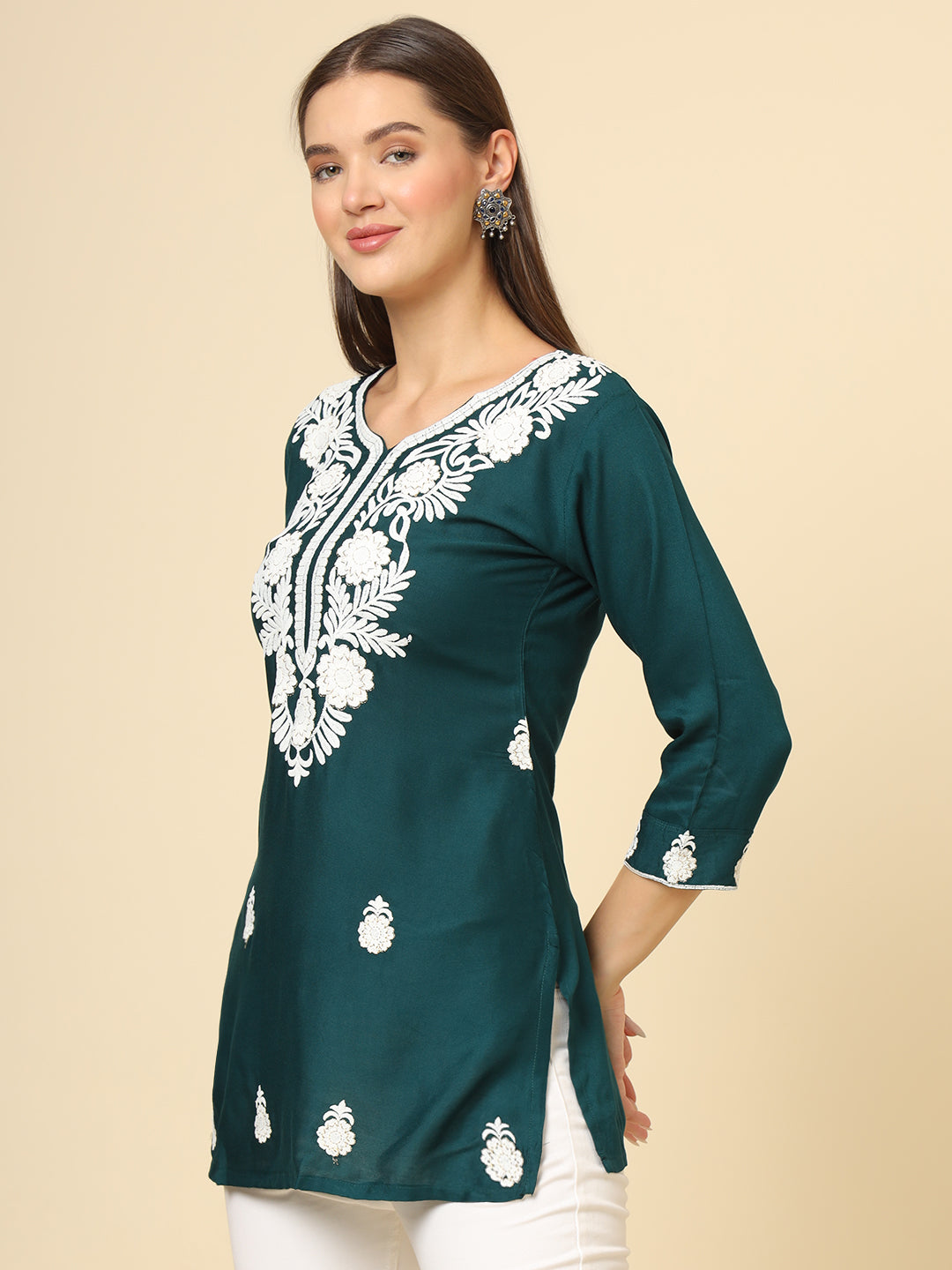 Elegant Rayon Kurti | Designer Short Kurti with Chikankari Embroidery