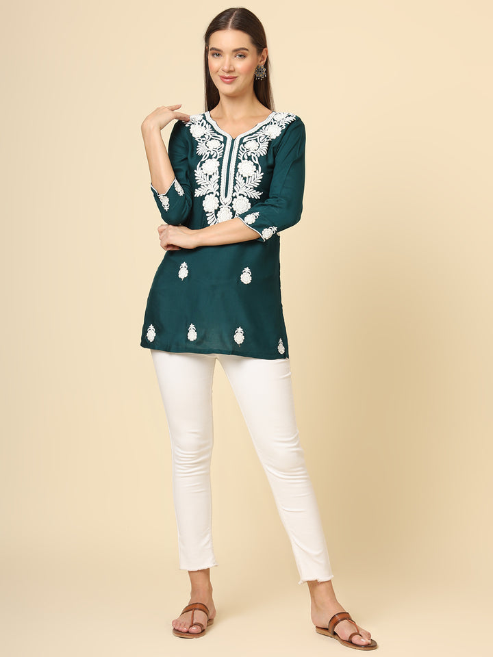 Elegant Rayon Kurti | Designer Short Kurti with Chikankari Embroidery